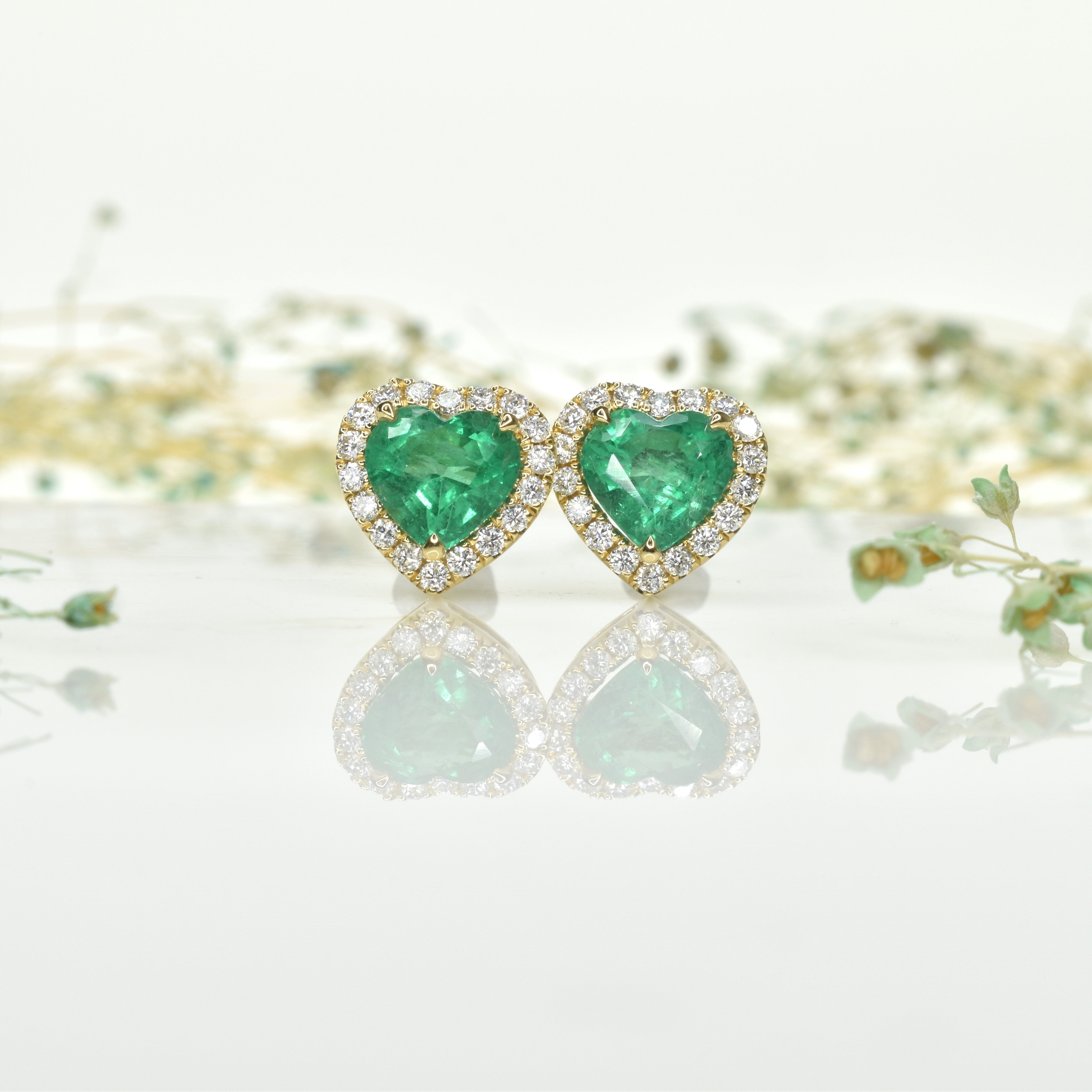 Emerald Halo Heart Earrings