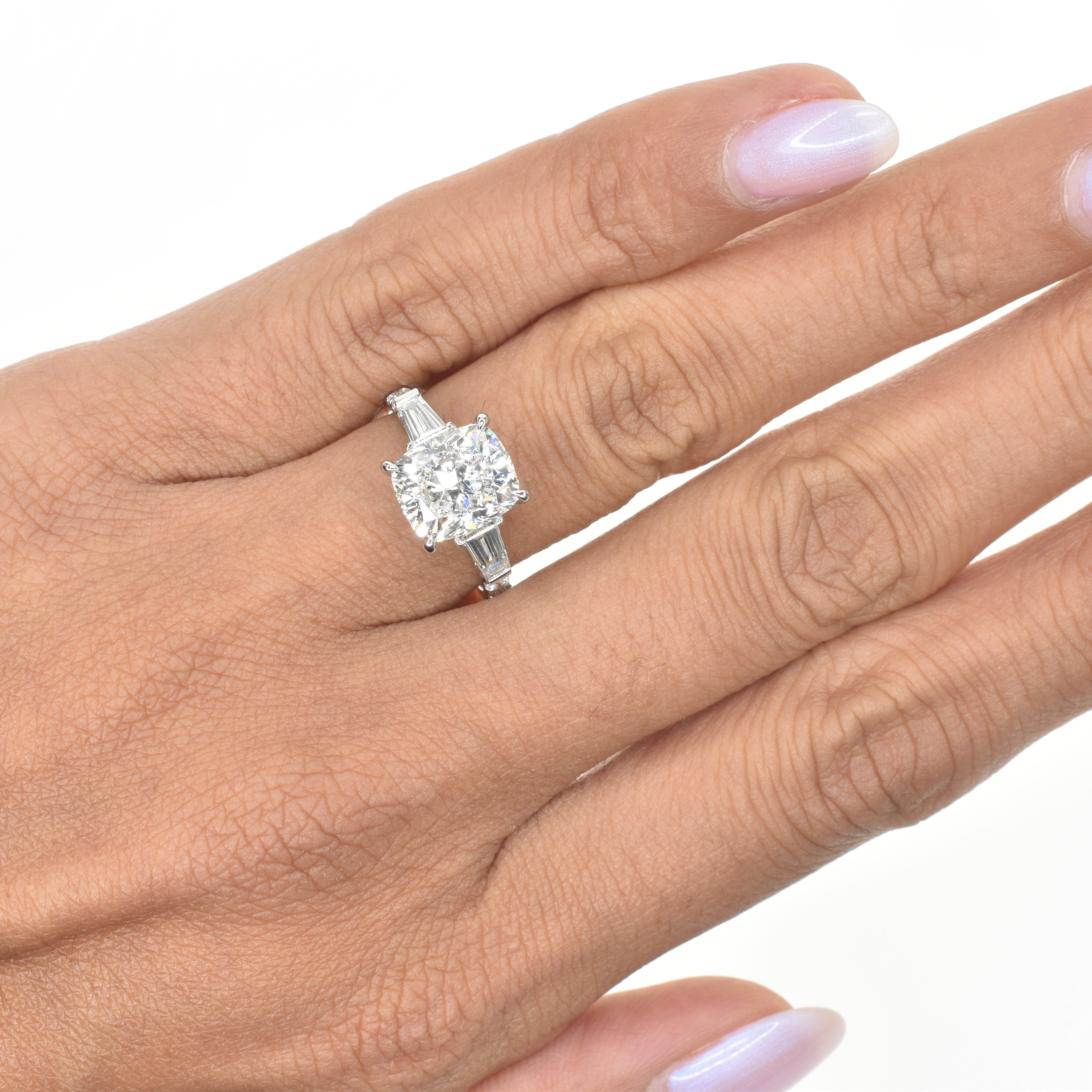 Classic Cushion Cut Engagement ring with Tapers