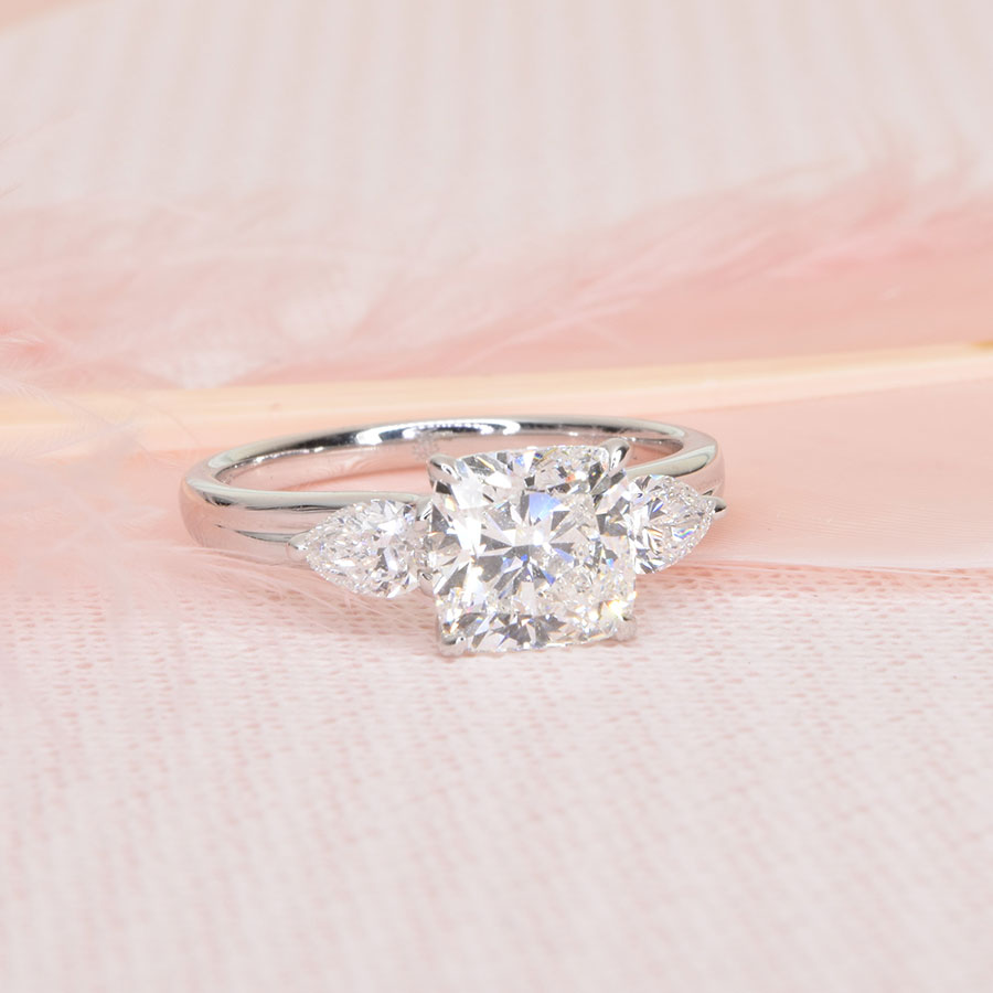 Cushion Cut Diamond Ring with Pear Diamonds