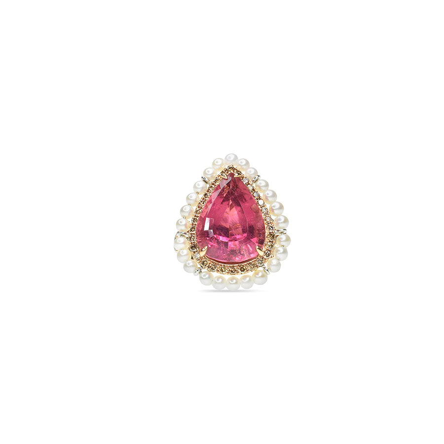 Rubelite and Pearl Cocktail Ring