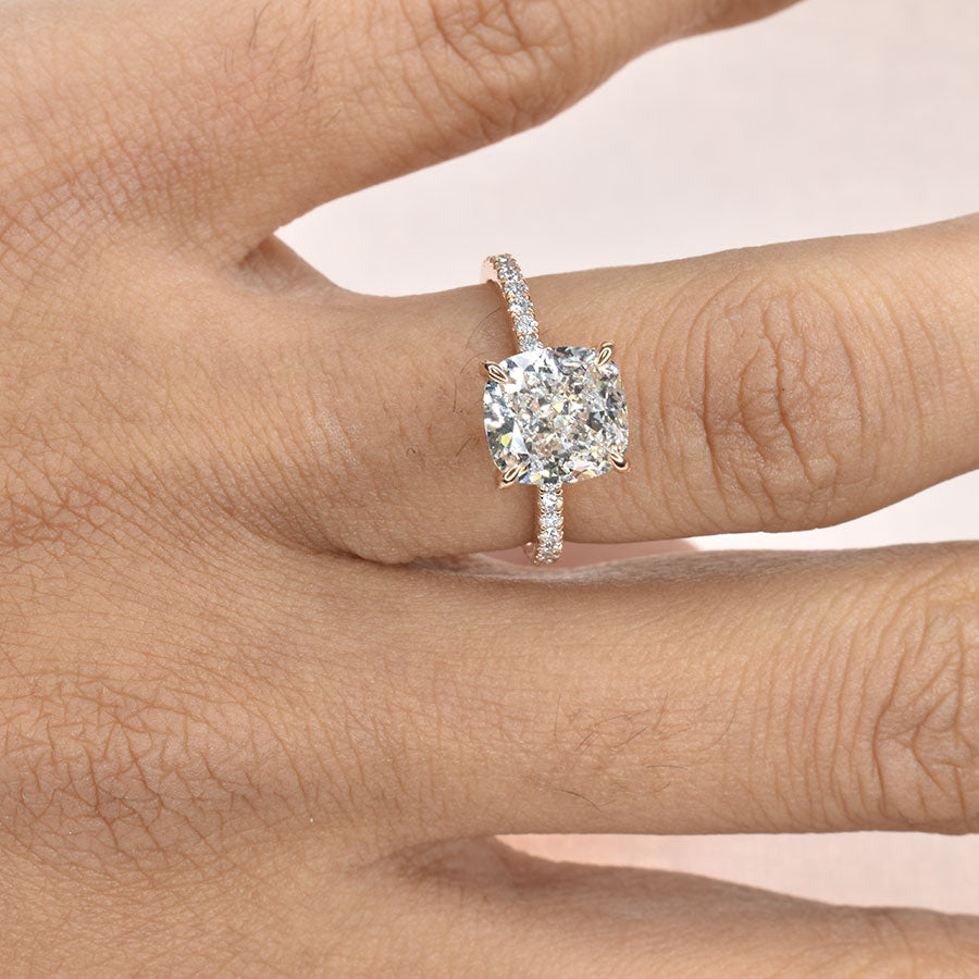 Cushion Cut Diamond Ring with Pave Band