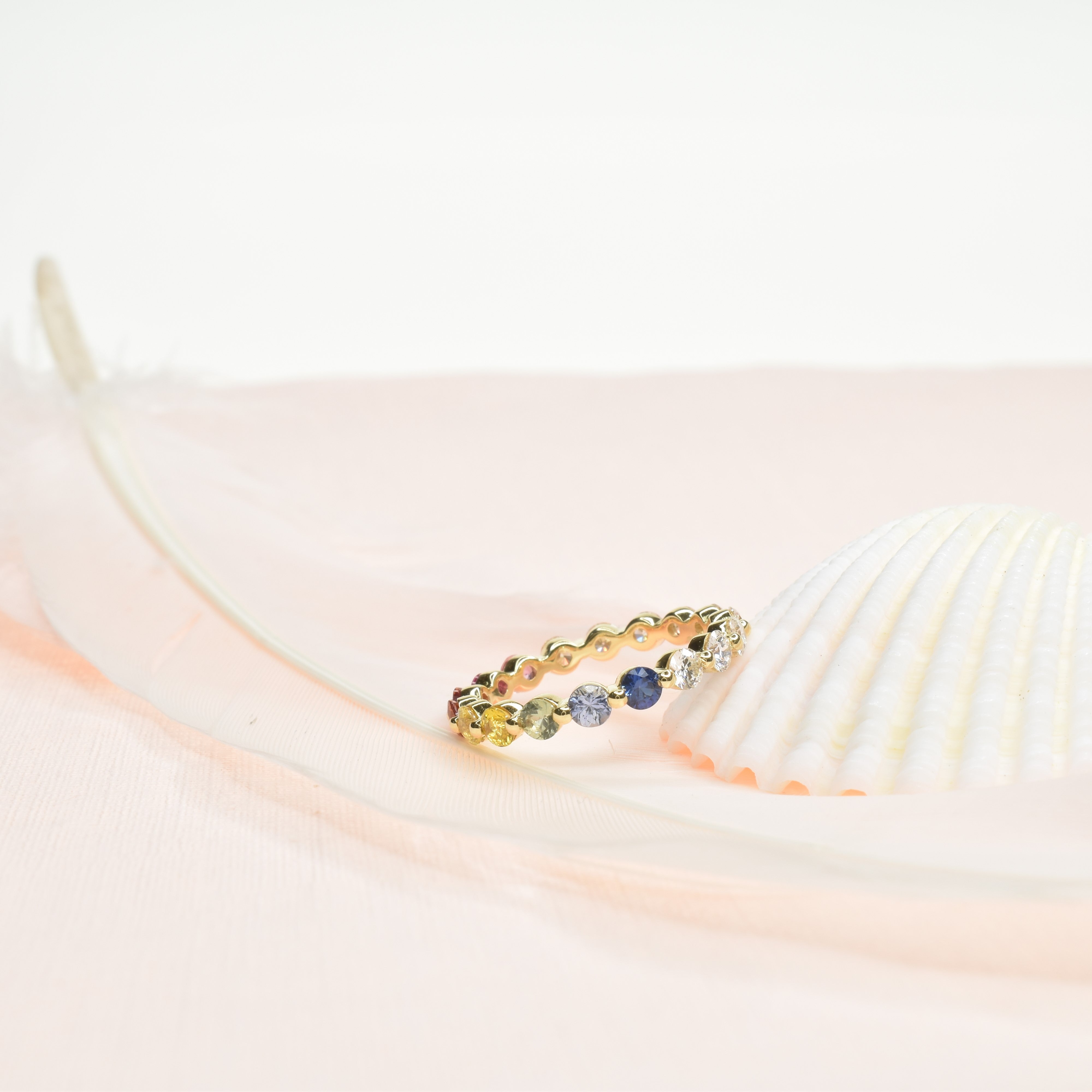 Half Rainbow Sapphire and Half Diamond Eternity