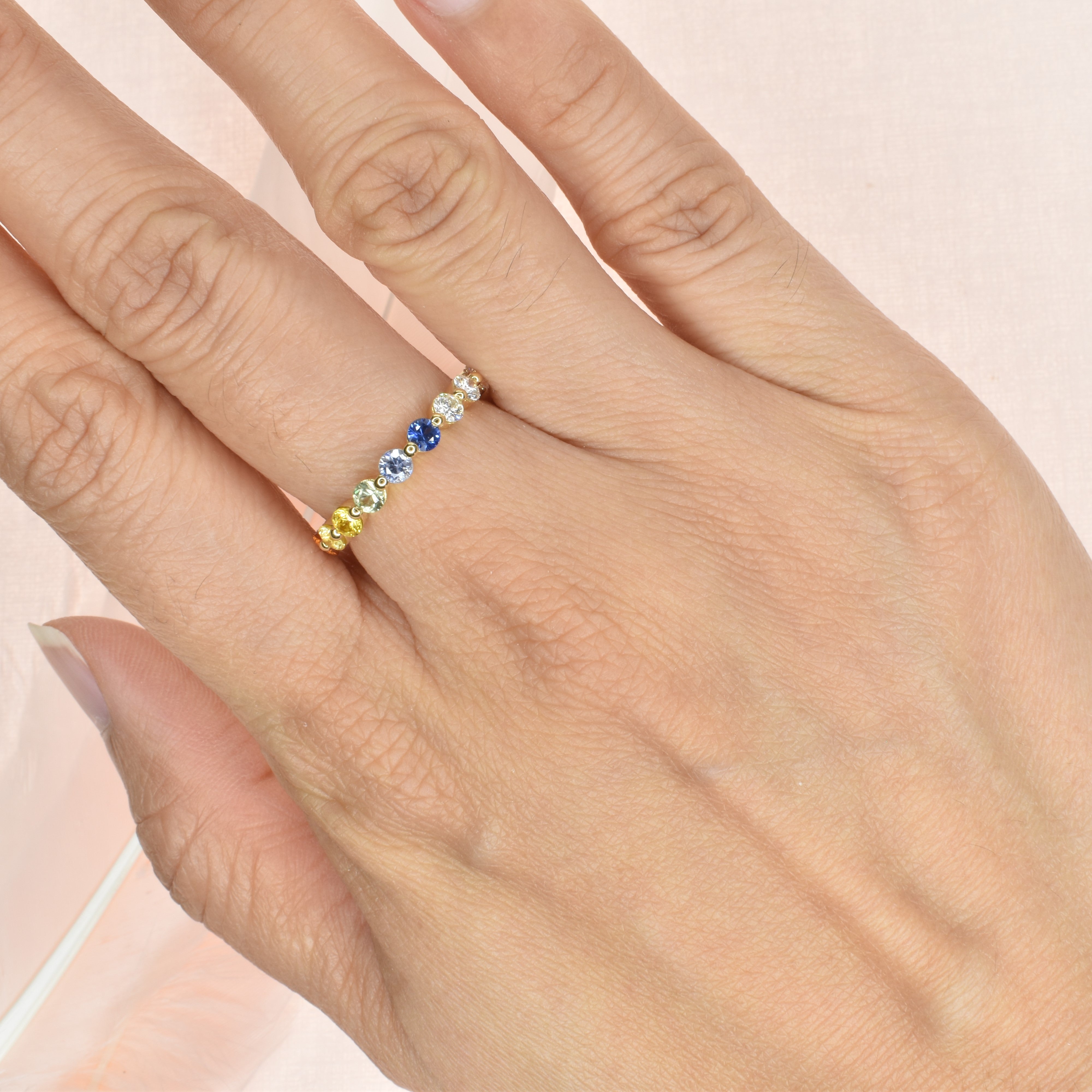 Half Rainbow Sapphire and Half Diamond Eternity