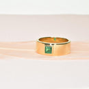 Wide Band Ring with Princess Cut Emerald