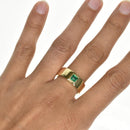 Wide Band Ring with Princess Cut Emerald