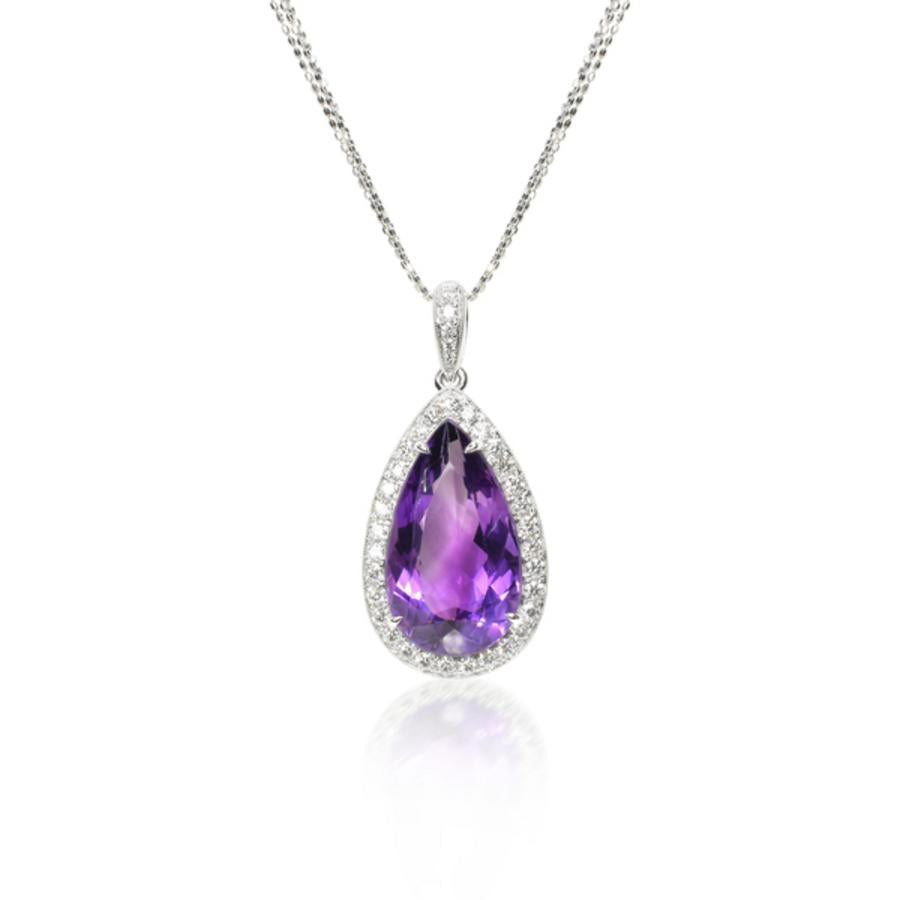 Pear Amethyst Pendant with Diamond Halo