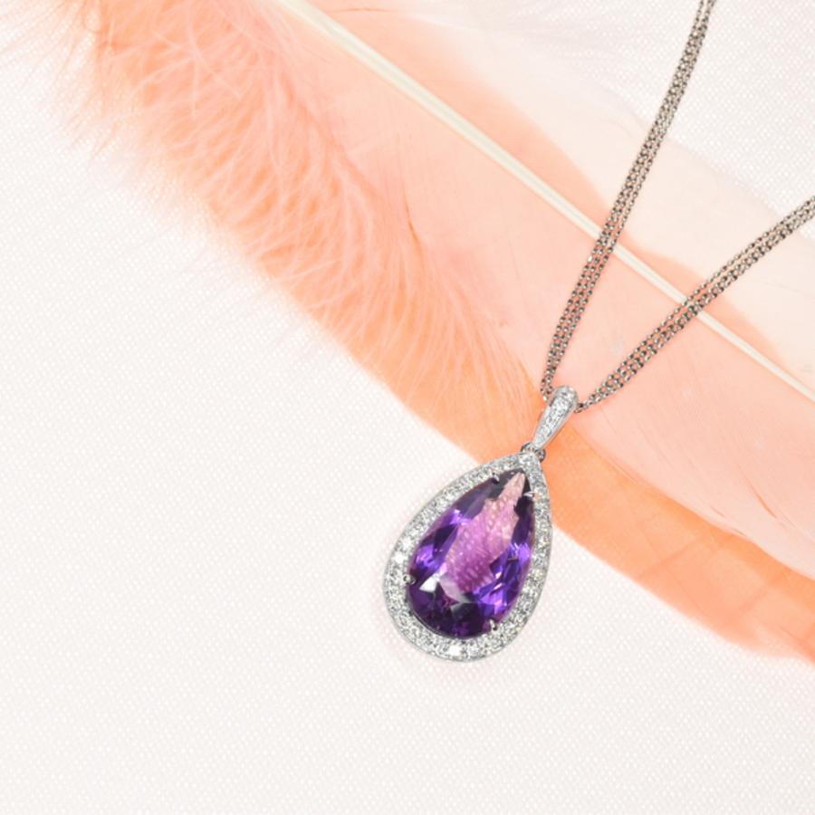 Pear Amethyst Pendant with Diamond Halo