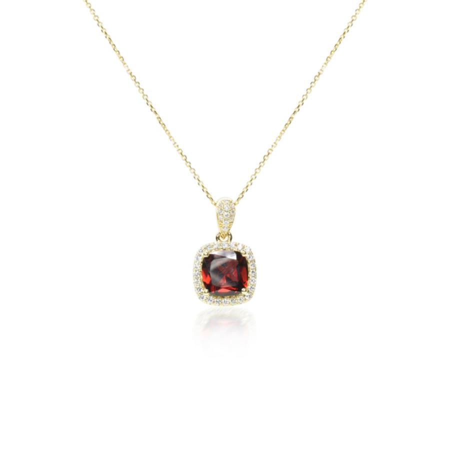 Garnet Pendant with Diamond Halo