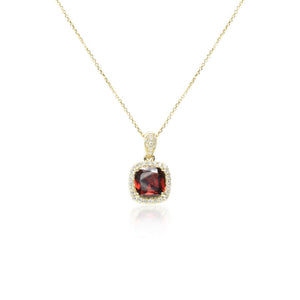 Garnet Pendant with Diamond Halo