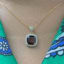 Garnet Pendant with Diamond Halo