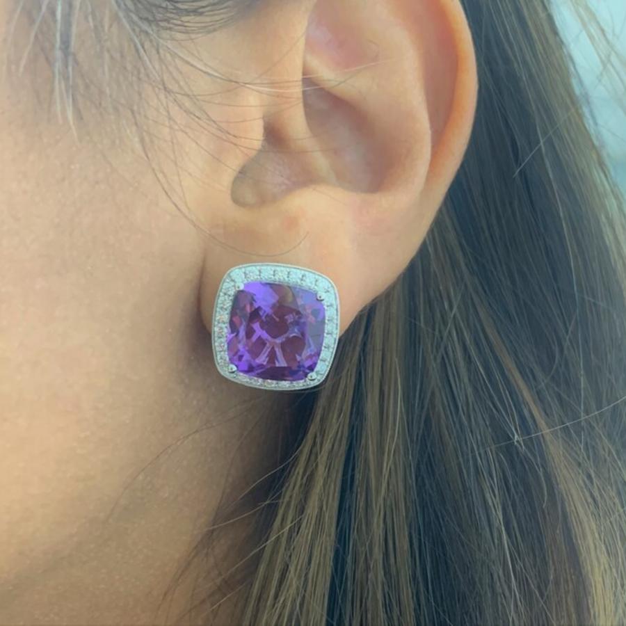 Cushion Cut Amethyst with Diamond Halo