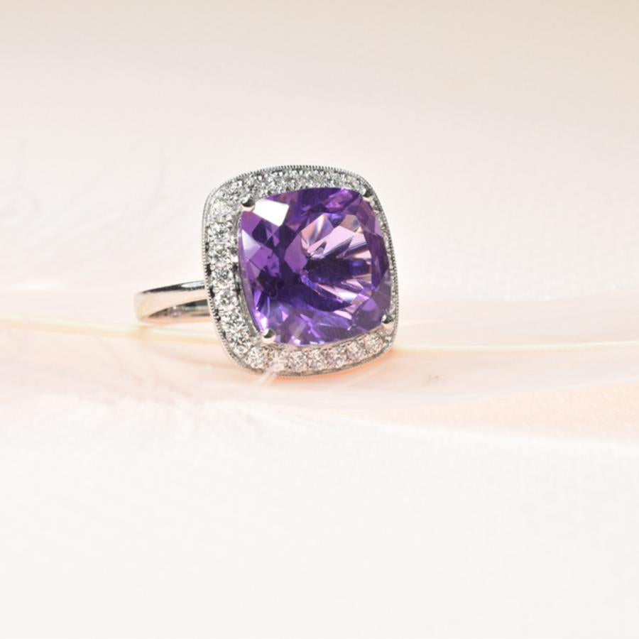 Cushion Cut Amethyst with Diamond Halo