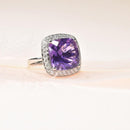 Cushion Cut Amethyst with Diamond Halo