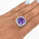 Cushion Cut Amethyst with Diamond Halo