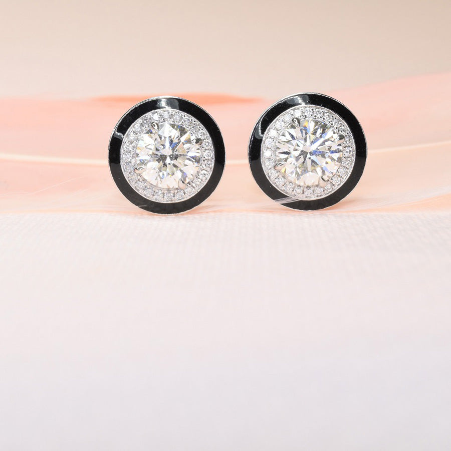 Diamond Earrings with Enamel