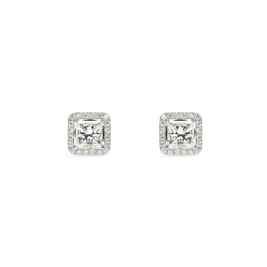 3ct Princess Cut Lab Grown Diamond Earrings wtih Halo Jacket