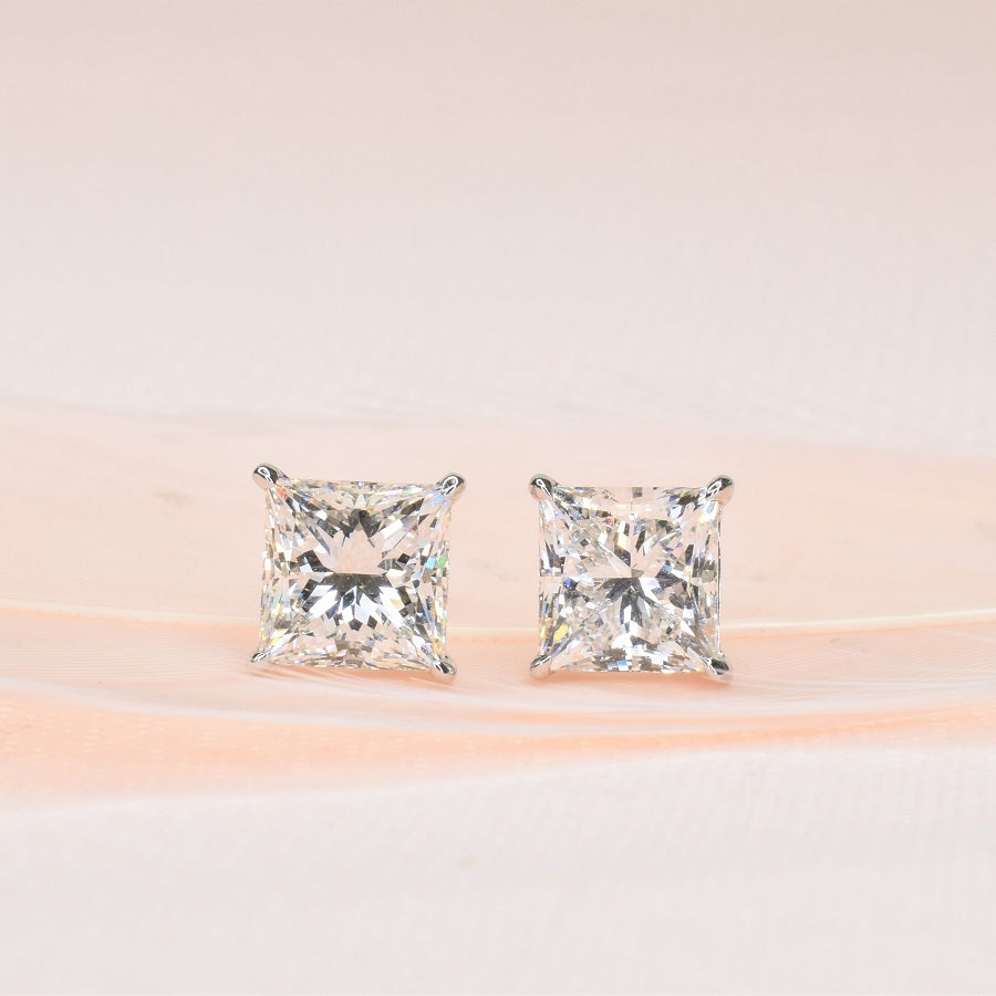 3ct Princess Cut Lab Grown Diamond Earrings wtih Halo Jacket