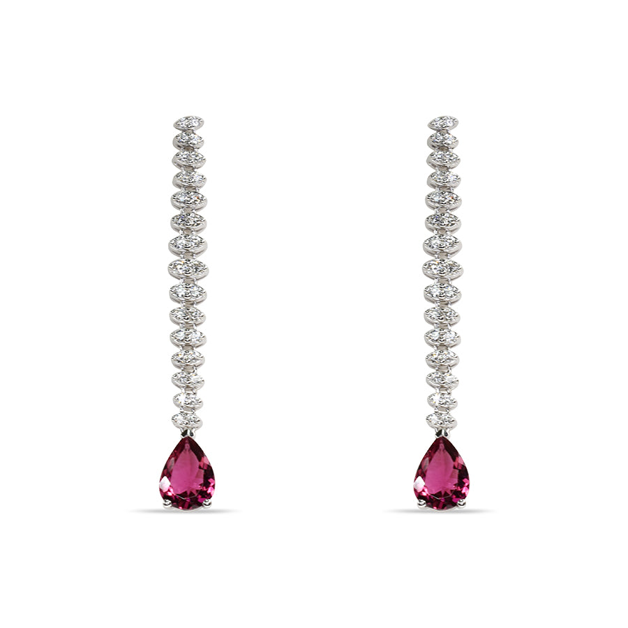 Dangling Diamond Earrings with Pink Tourmaline