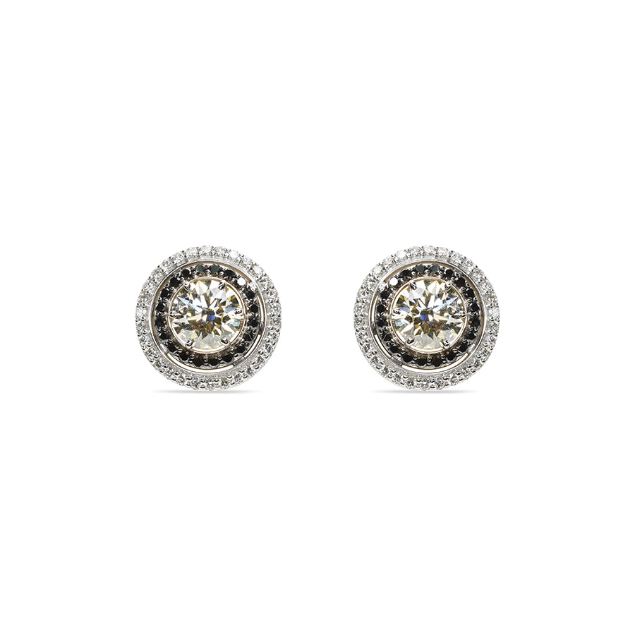Solitaire Earrings with Black and White Halo Jackets