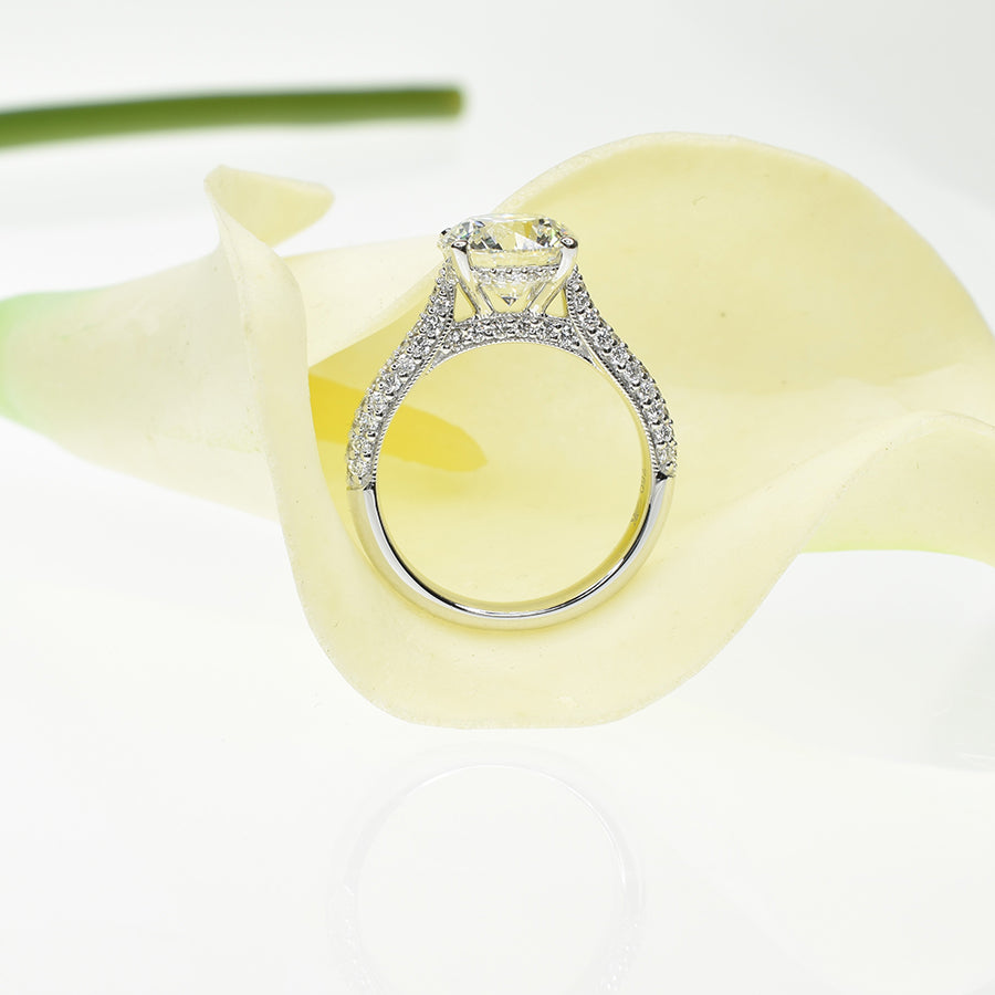 Round Diamond Ring with a Micro Pave Band