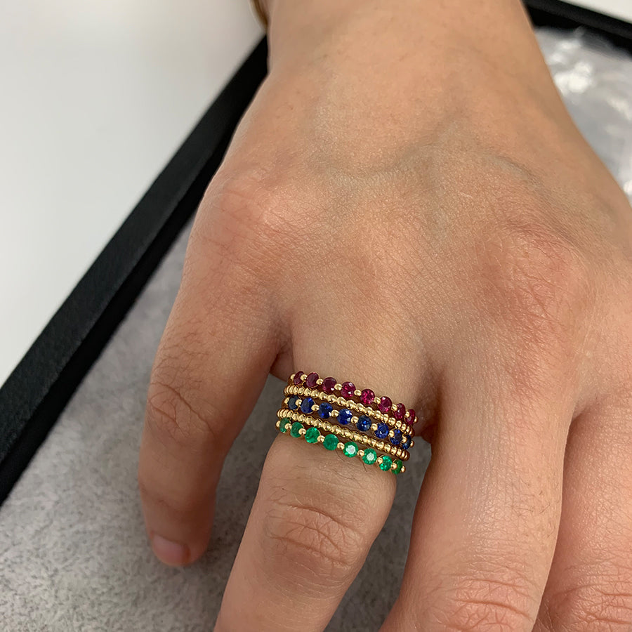 Gemstone Rings with Shared Prongs