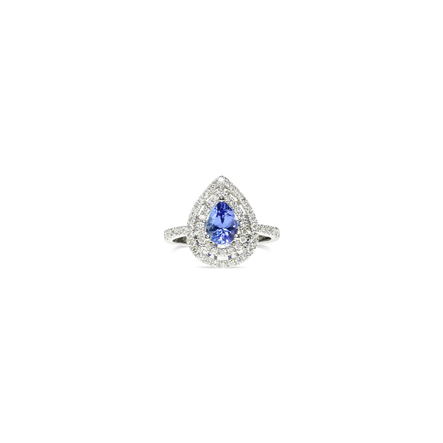 Pear Shaped Tanzanite Ring  with Double Halos