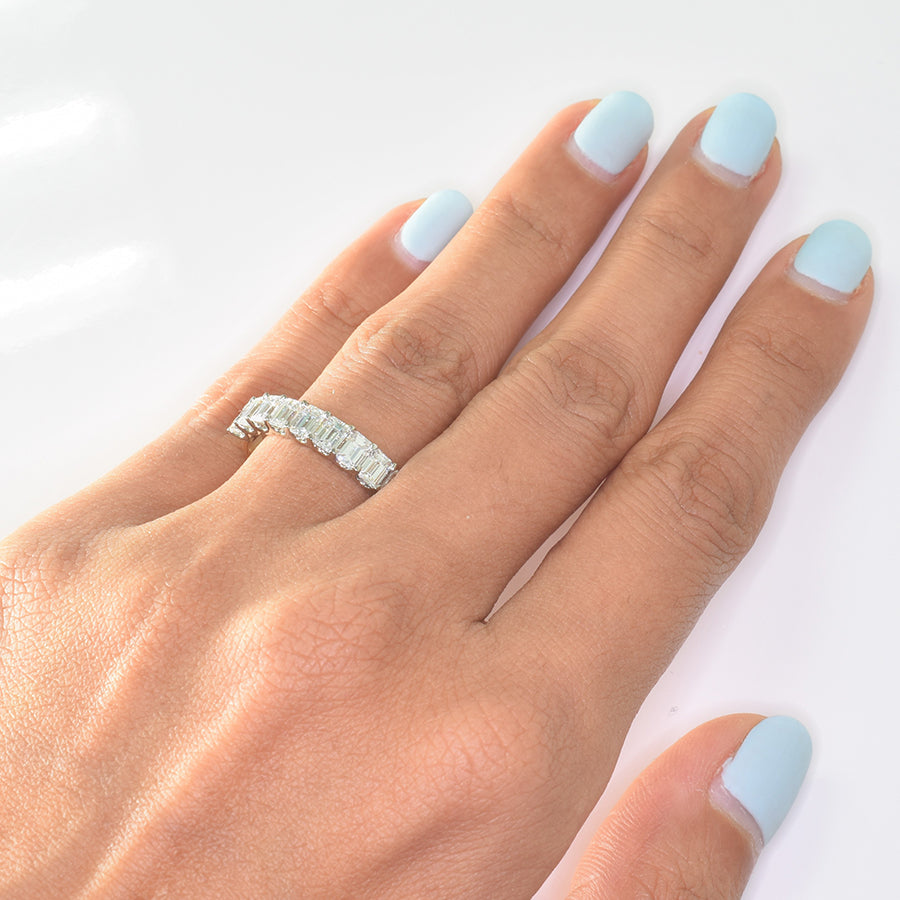 Emerald Cut Diamond Half Eternity Band with 0.15ct