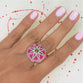 Flower Diamond and Garnet Enamel Ring