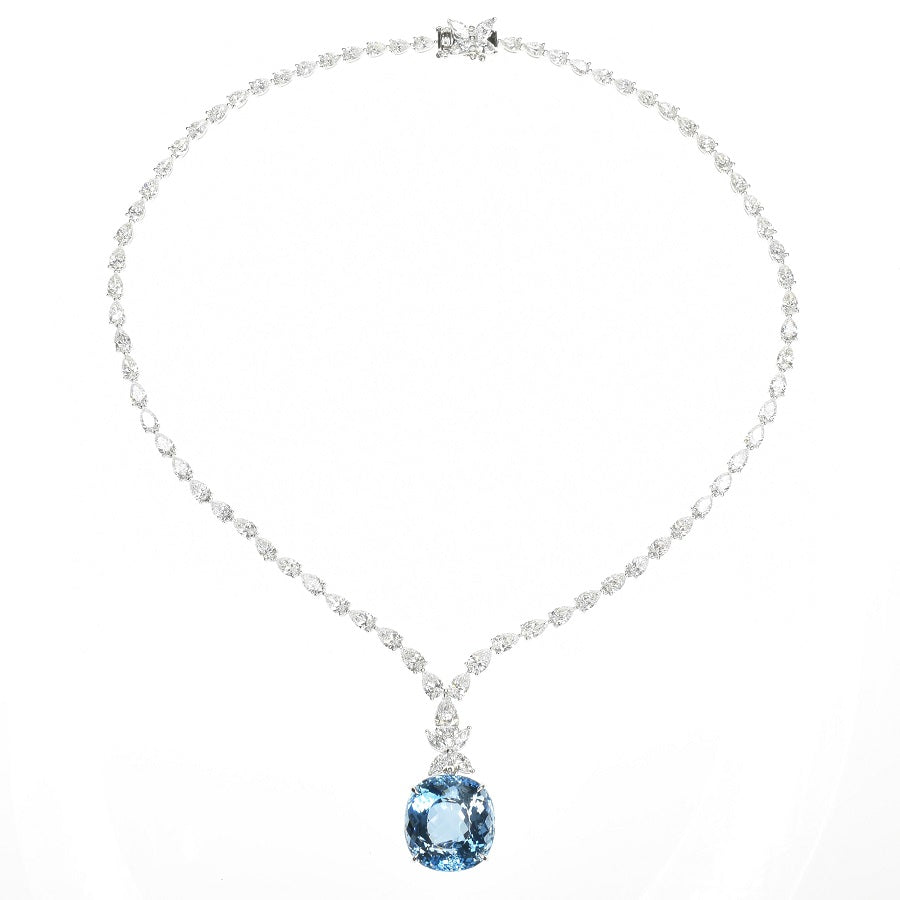 Pear Diamond Necklace with a Detachable Aquamarine