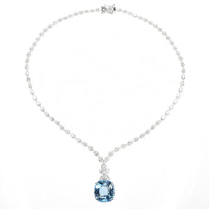 Pear Diamond Necklace with a Detachable Aquamarine